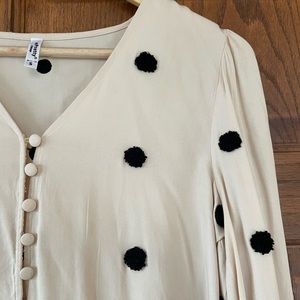 E Pretty Cream Blouse with Black Puffs